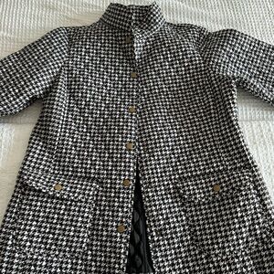Cynthia Rowley Black & White Houndstooth Snap-Front Pea Coat